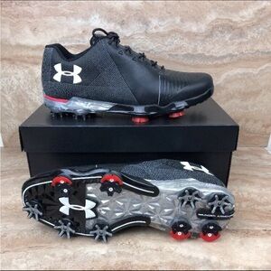 Under Armour Jordan Spieth 2 Golf Cleats Shoes Black Red Gore-Tex